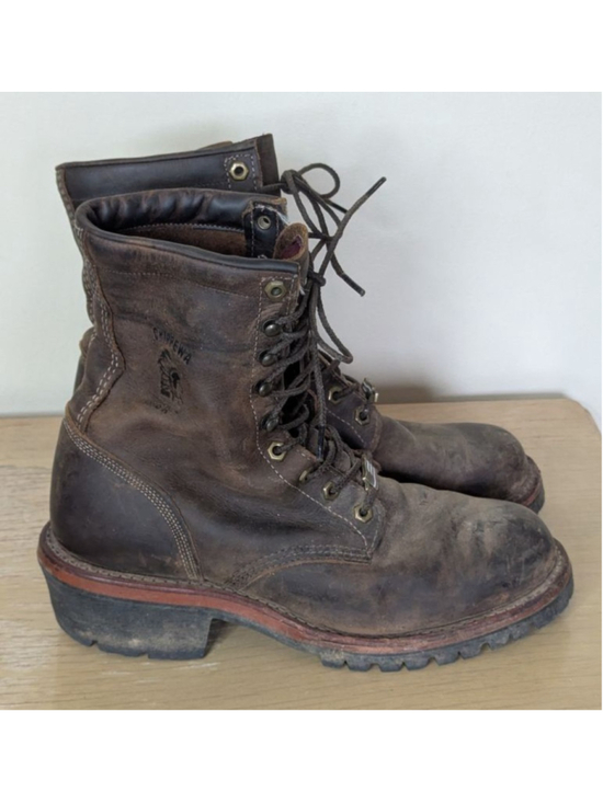 Men\'s Chippewa Brown Leather Work Boots 9.5 with Red Accents main image 6
